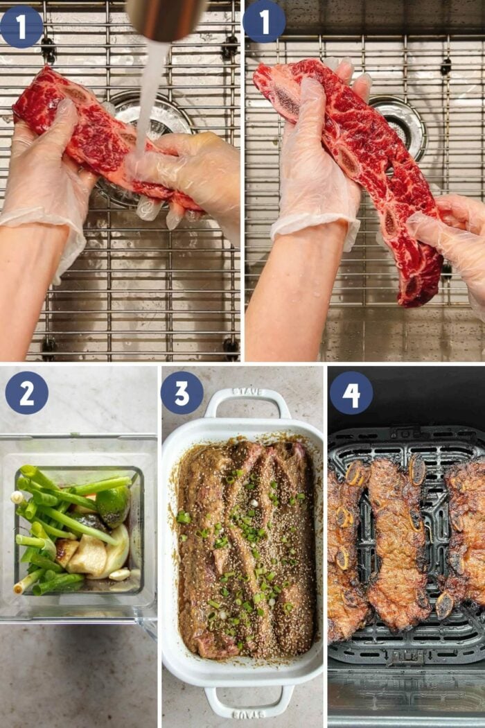 Step-by-step photo shows how to prepare the short ribs for marinating