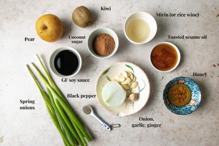 Ingredients needed to make kalbi sauce marinade