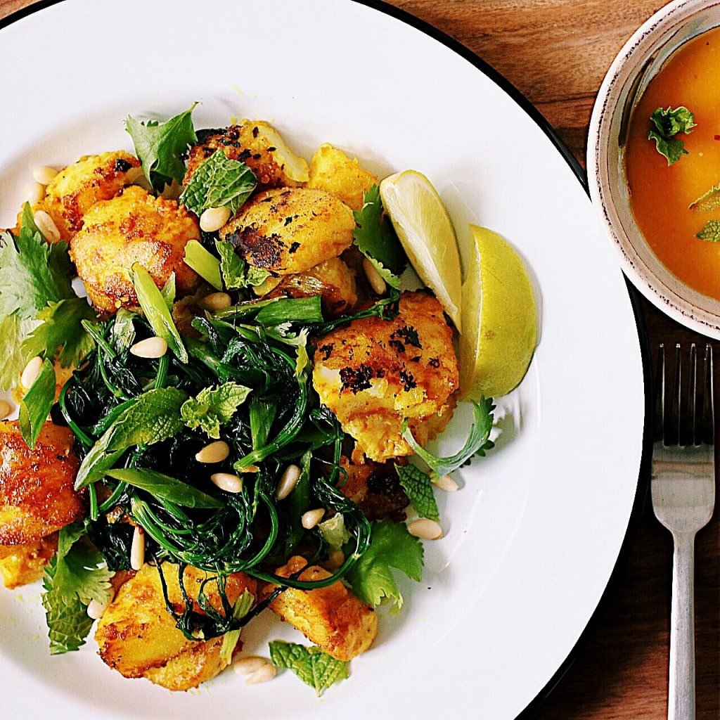 Vietnamese Turmeric Fish with Herbs and Mango Dipping Sauce 