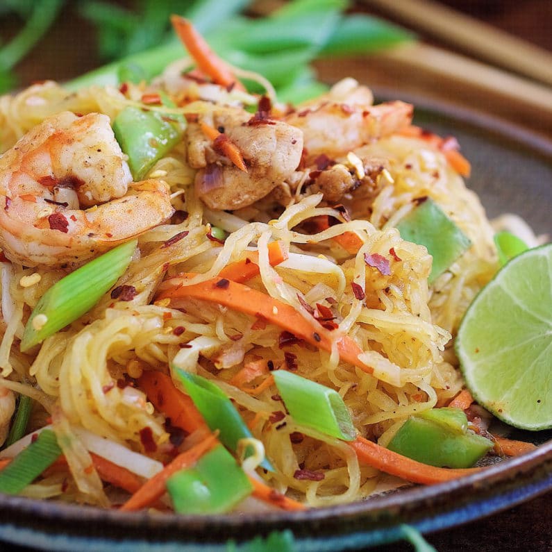 Delicious Thai-inspired Paleo Pad Thai Noodle wrapped in egg omelette