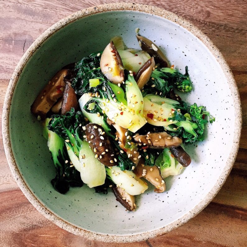 Paleo Stir-Fry Shiitake Mushrooms Baby Bok Choy