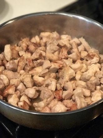 Pan fry chicken to make Paleo Kung Pao Chicken