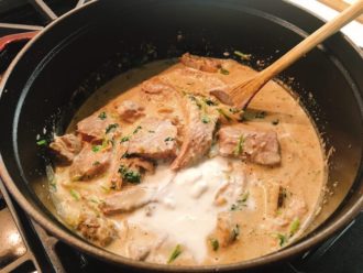 Step 6 add the diced lamb with milk cream and simmer to tender