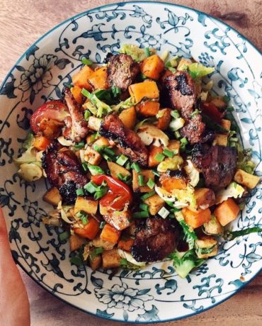 Caramelized Pork Hash With Brussels Sprouts And Sweet Potato