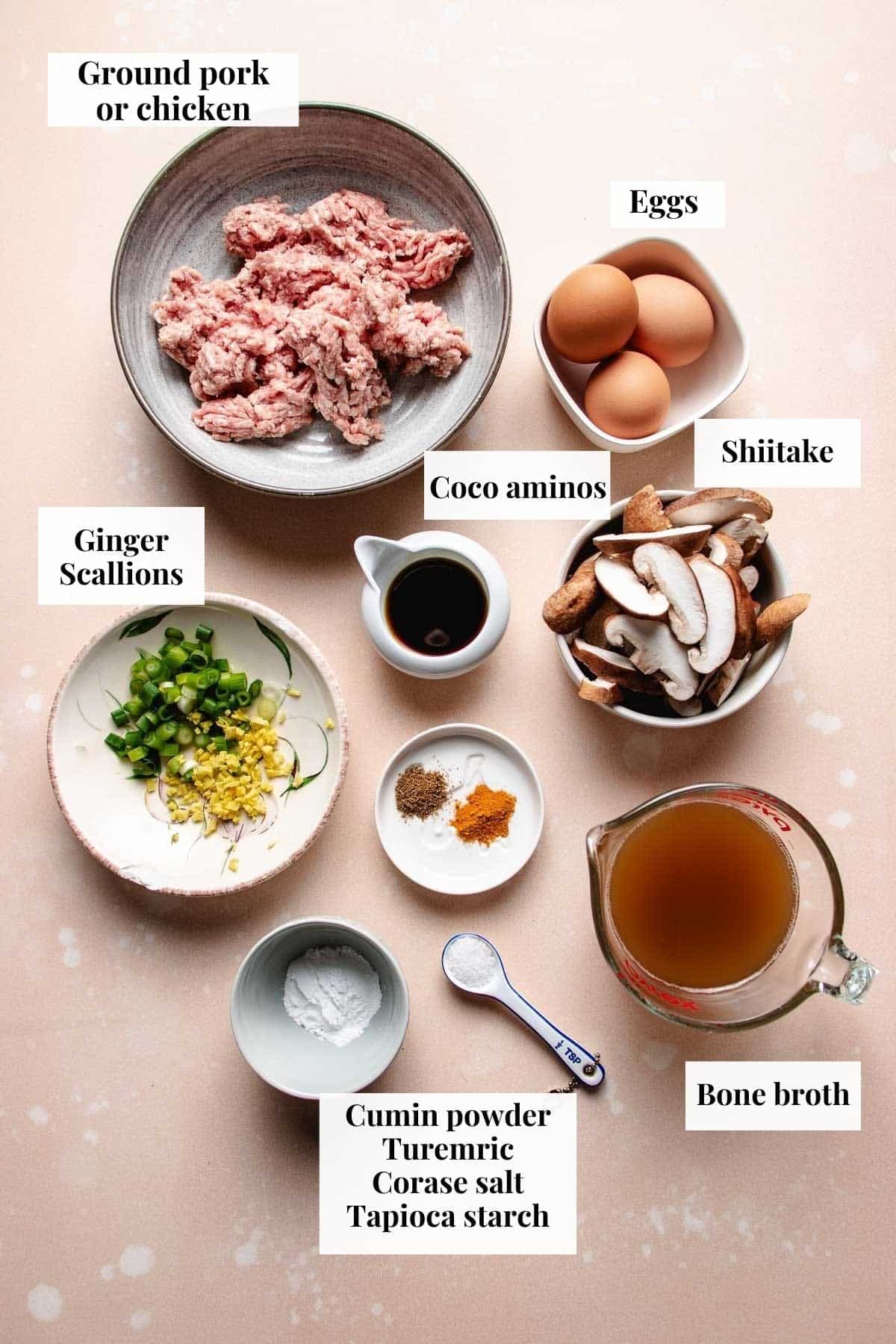 Photo shows ingredients for healthy egg drop soup.