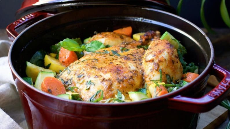 Dutch Oven Roasted Red Curry Whole Chicken recipe that's Paleo, Whole30, and Keto friendly. 