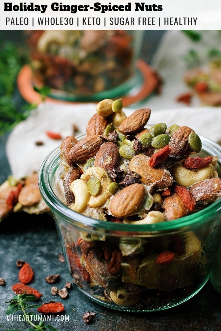 Paleo Ginger Spiced Mixed Nuts for healthy holiday homemade gifts!