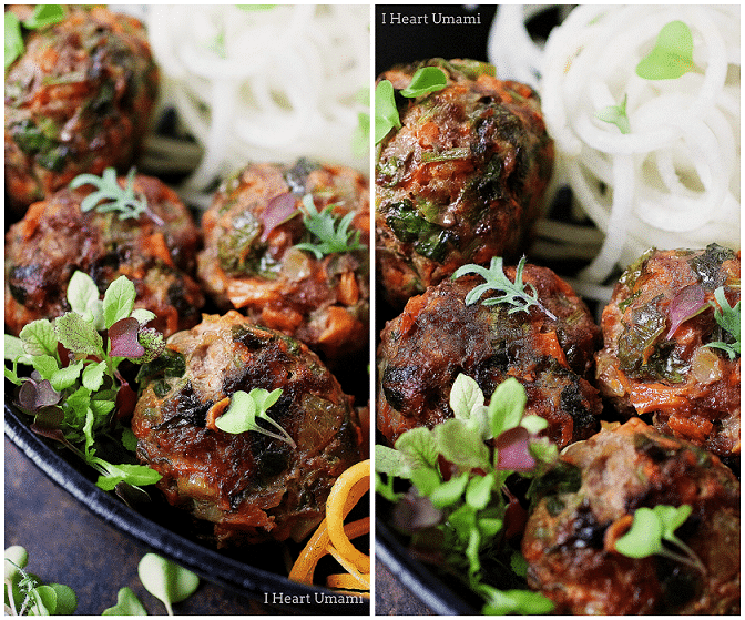 Paleo Asian Meatballs - Paleo jumbo size meatballs filled with vegetables and savory herbs. Whole30 Asian meatballs. Keto Asian meatballs. Paleo Chinese food. Paleo Asian food.