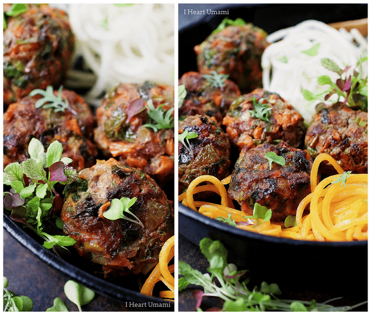 Paleo Asian Meatballs - Paleo jumbo size meatballs filled with vegetables and savory herbs. Whole30 Asian meatballs. Keto Asian meatballs. Paleo Chinese food. Paleo Asian food.