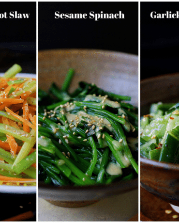 Paleo Asian Side Dishes. Simple and quick Paleo vegetable side dishes. Garlicky cucumbers, sesame spinach, celery carrot slaw. Paleo Asian food. Paleo Chinese food. IHeartUmami.com