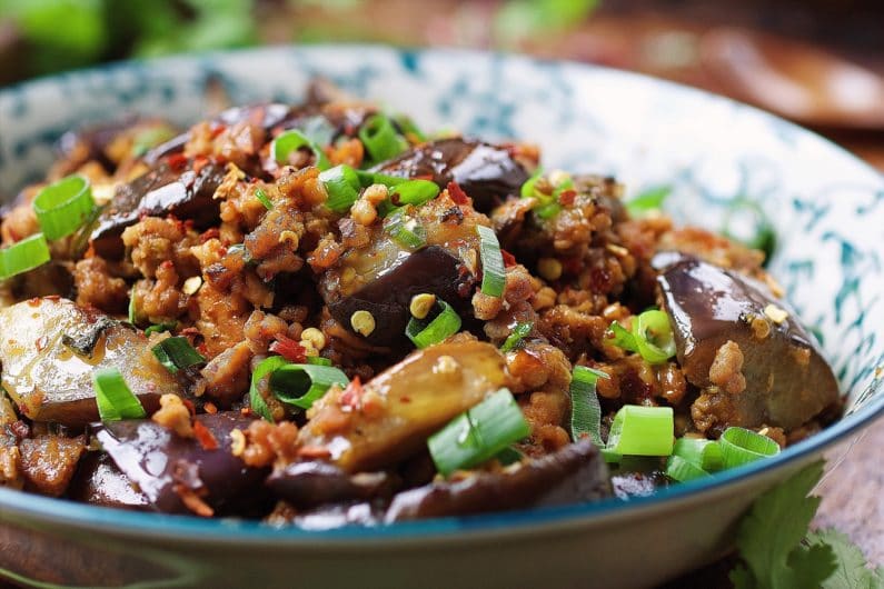 Paleo Asian Taco Meal Prep Bowls. Chinese-inspired eggplant meat sauce with tons of fresh veggies. Perfect Paleo and Whole30 meal prep dish!