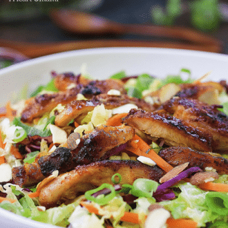 Healthy and gluten free Paleo Asian flavored grilled chicken cabbage salad recipe