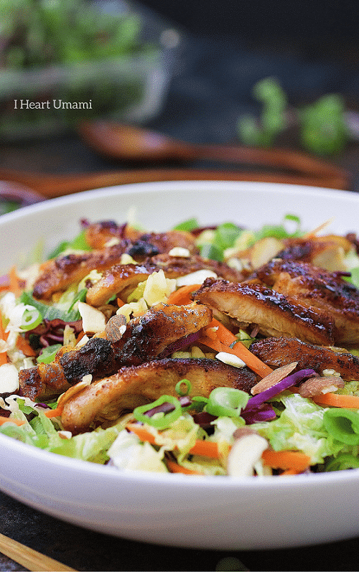 Healthy and gluten free Paleo Asian flavored grilled chicken cabbage salad recipe