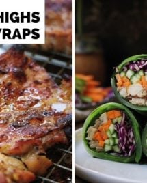 Paleo Chicken Thigh Steak Collard Green Wraps: oven baked boneless chicken thigh steak infused with roasted garlic clove flavor. Serve it alone or turn it into wraps for a delicious low carb chicken collard green wrap !