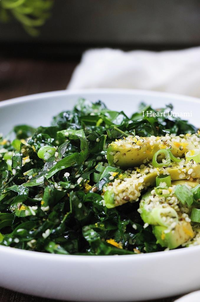 Paleo triple green kale salad ! Healthy easy Kale salad recipe with avocado, snow peas, and hemp seeds in light Asian soy-free ginger sesame dressing. Whole30, Keto, and vegan friendly !