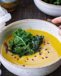 Gluten dairy free Turmeric Ginger Kabocha Squash Soup recipe to keep you healthy and warm throughout colder months