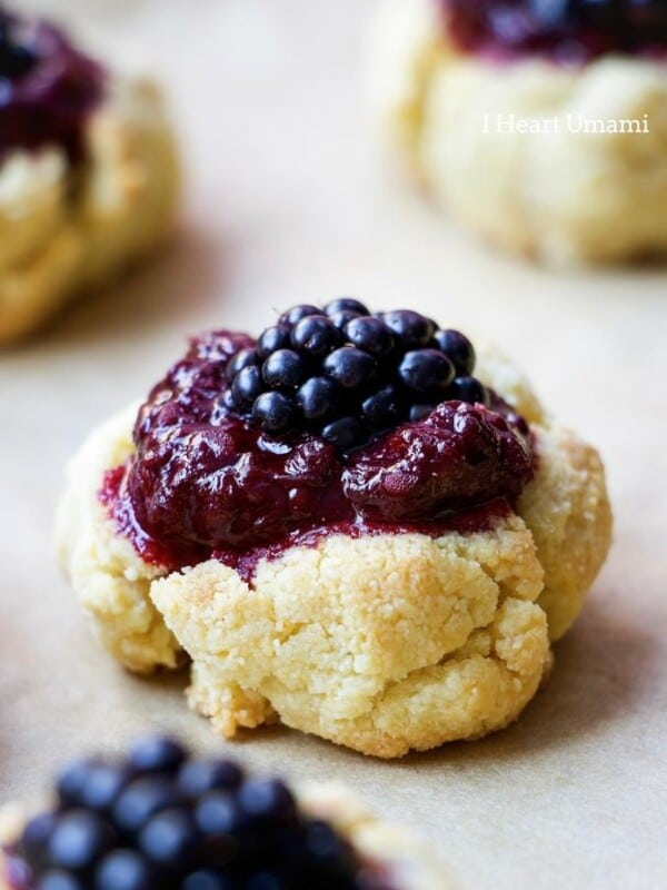 Blackberry Lemon Jam Thumbprint Cookies Recipe with low sugar and no pectin homemade jam for healthy sweets.