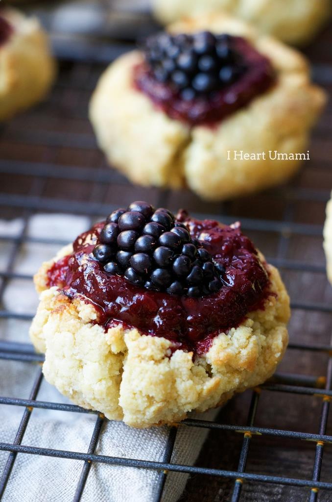 Blackberry Lemon Jam Thumbprint Cookies Recipe with low sugar and no pectin homemade jam for healthy sweets.