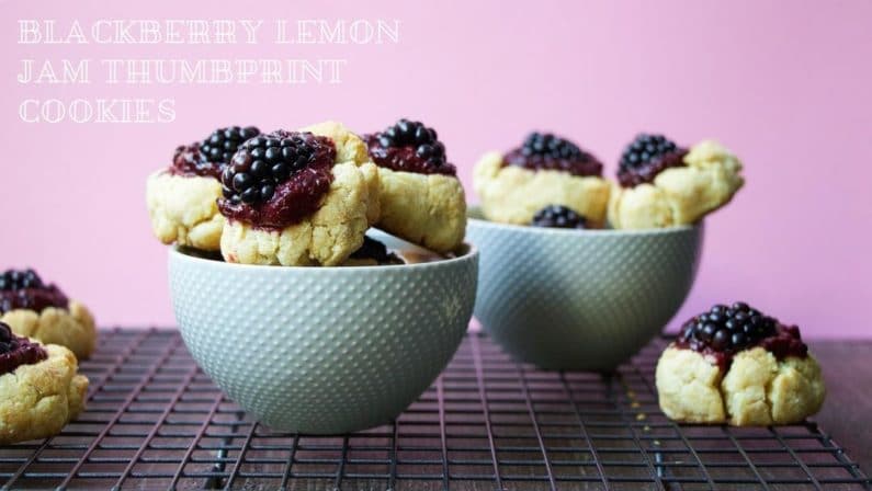 Blackberry Lemon Jam Thumbprint Cookies Recipe with low sugar and no pectin homemade jam for healthy sweets.