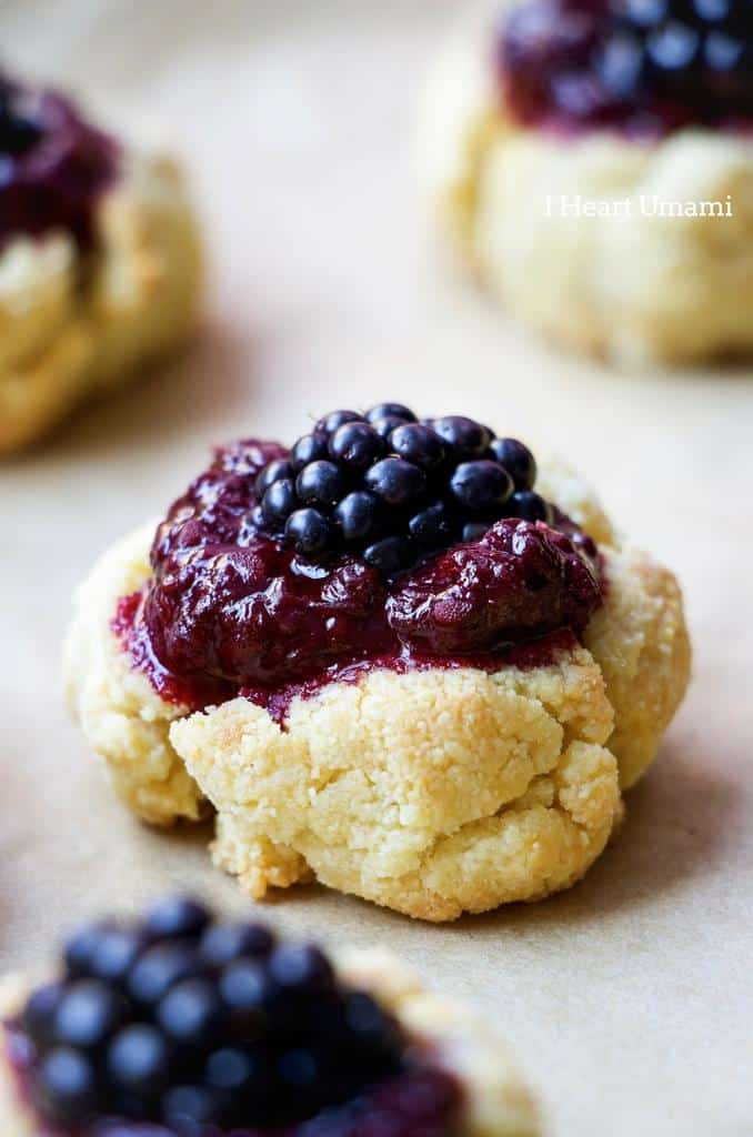 Blackberry Lemon Jam Thumbprint Cookies Recipe with low sugar and no pectin homemade jam for healthy sweets.