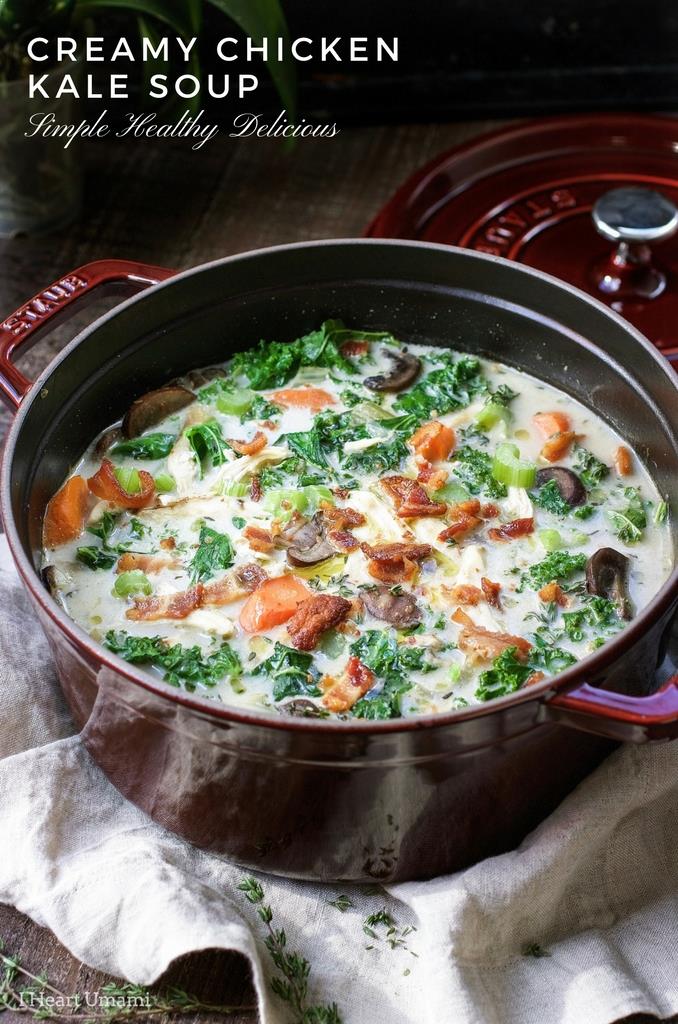 Creamy Chicken Kale Soup recipe that’s hearty, healthy, and gluten dairy free.