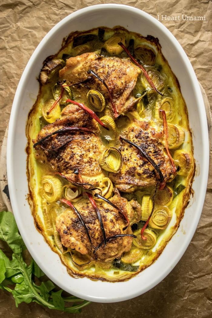 A super simple and truly delicious Oven Baked Crispy Tender Turmeric Chicken Thighs recipe with crispy skins and tender juicy thigh meat baked in turmeric coconut milk cream until sweet and melt-in-your mouth creamy juicy. This simple flavorful and little hands-on time dish will become your everyday go-to chicken thigh casserole recipe ! #bakedchickenthighs #chickenthighs #ovenbaked #chicken #chickencasserole #iheartumami