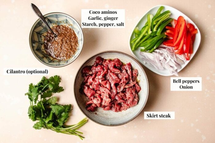 Ingredients used to make Chinese pepper steak