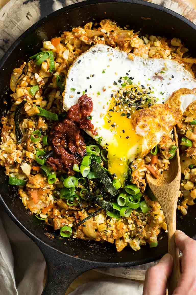 Kimchi Cauliflower Fried Rice Paleo recipe with Paleo gochujang substitute recipe.