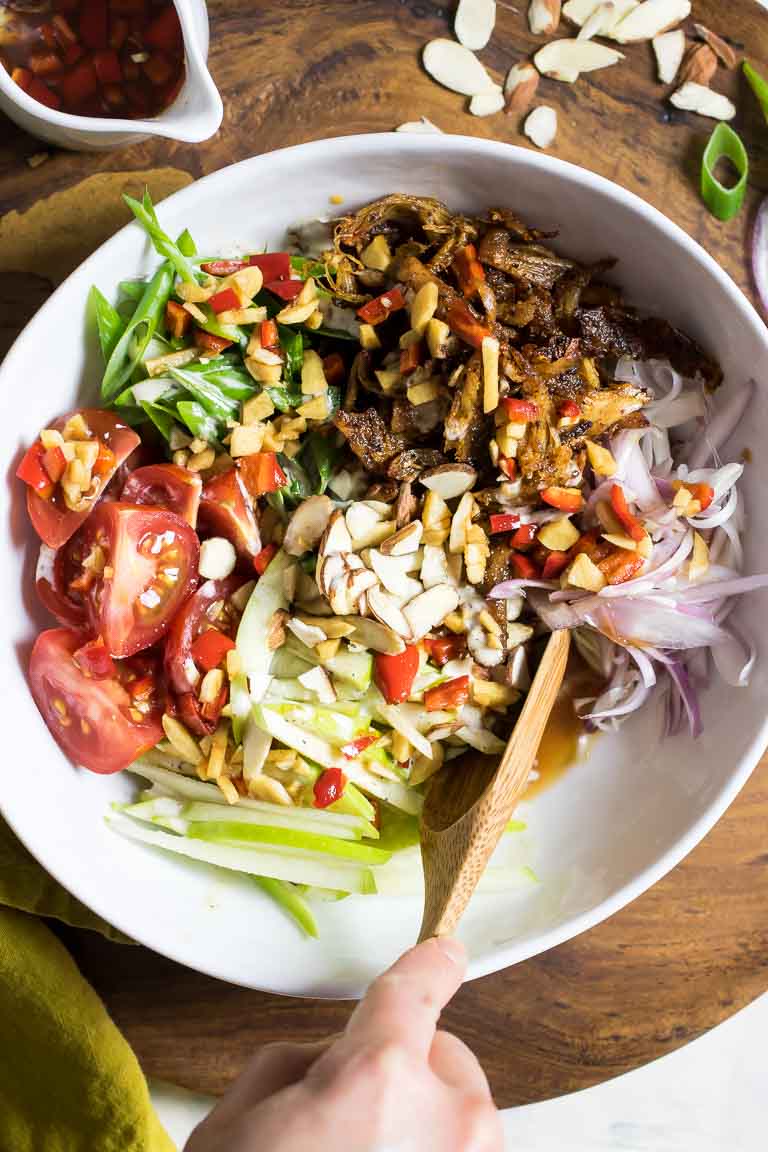 Whole30 Paleo Crispy Thai Chicken Salad Recipe with Apples in Thai salad dressing.
