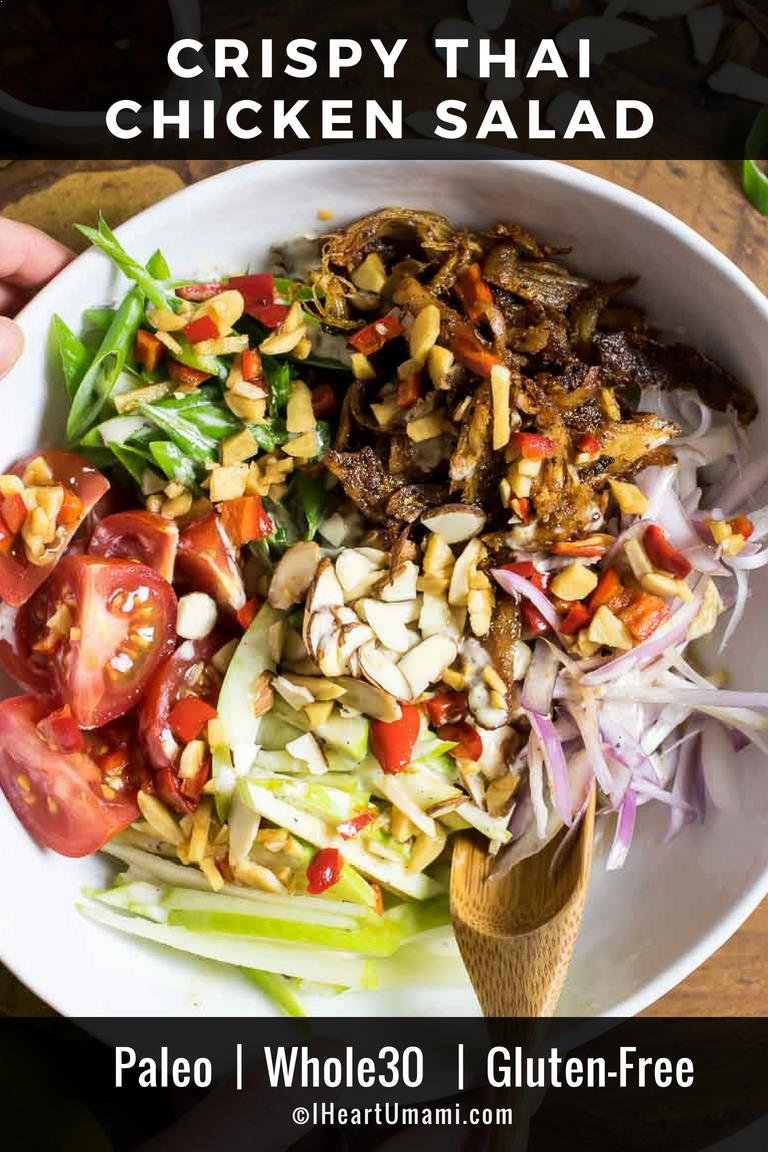 Whole30Paleo Crispy Thai Chicken Salad Recipe With Apples In Thai salad dressing.