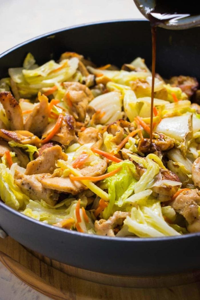 Paleo Chicken StirFry with Cabbage and Shiitake (Whole30, Keto, Easy)