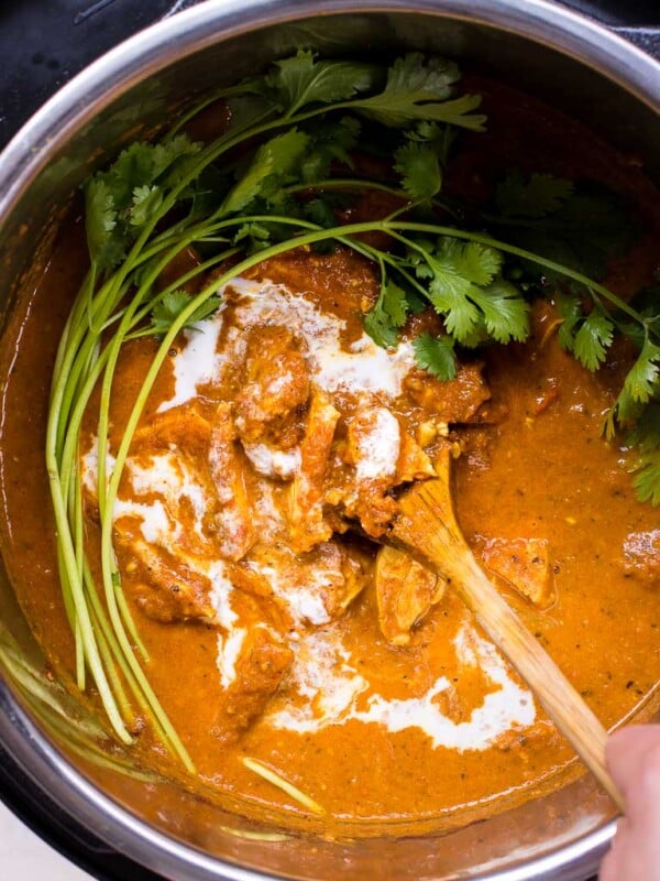 Paleo Instant Pot Butter Chicken Recipe with gluten-free dairy-free coconut milk cream for Paleo, Keto and Whole30 diets.