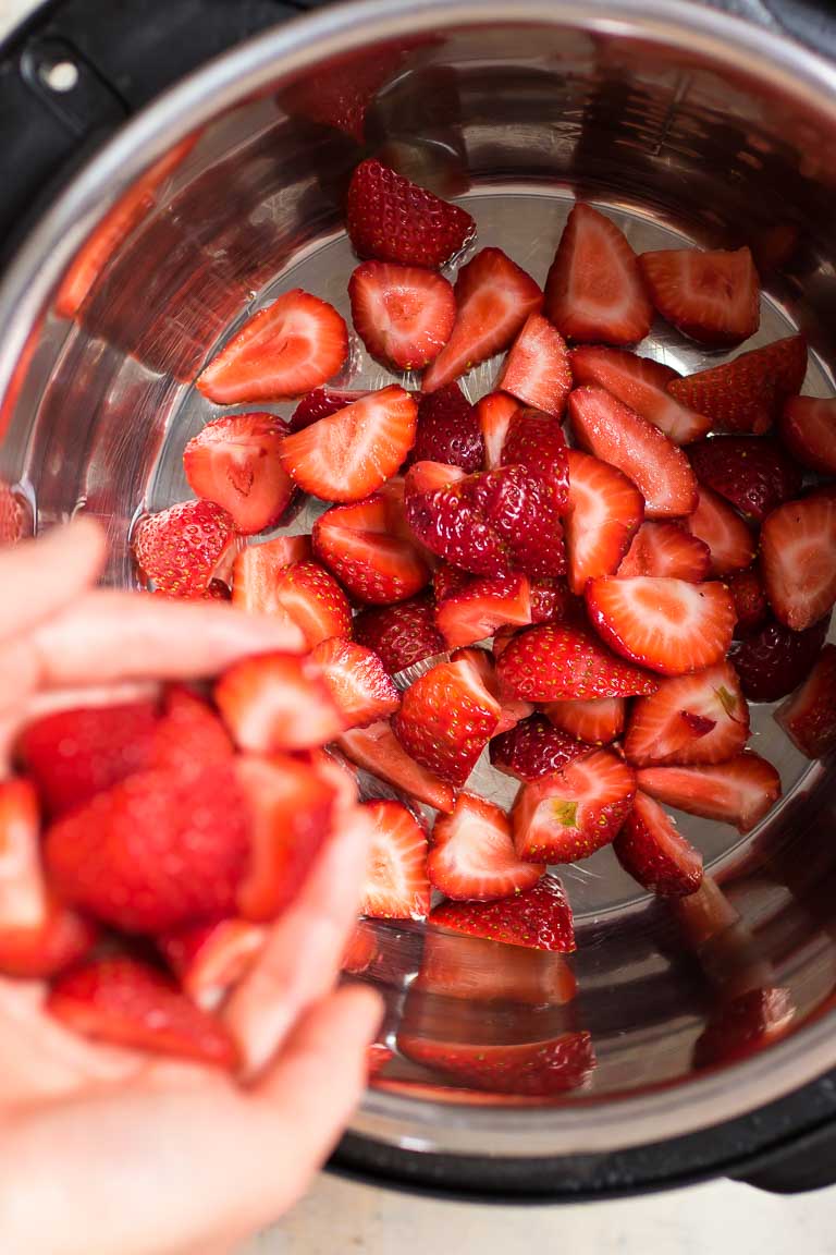 Paleo Instant Pot Easy Strawberry Compote Recipe with no sugar added.