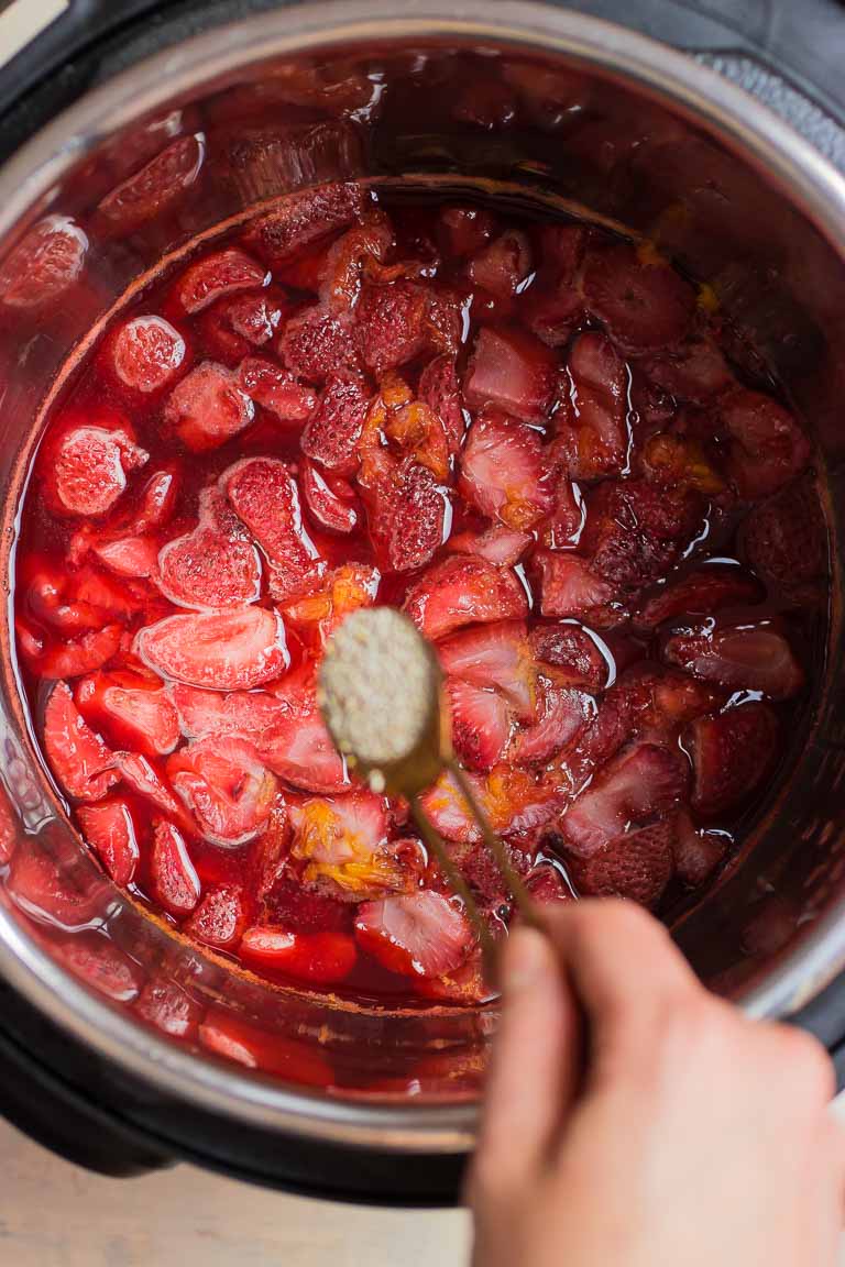Paleo Instant Pot Easy Strawberry Compote Recipe with no sugar added.