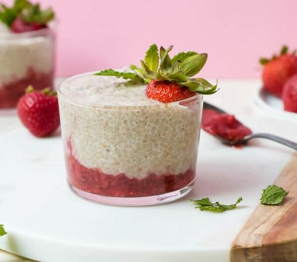 Paleo Strawberry Chia Pudding with strawberry compote vegan chia pudding recipe