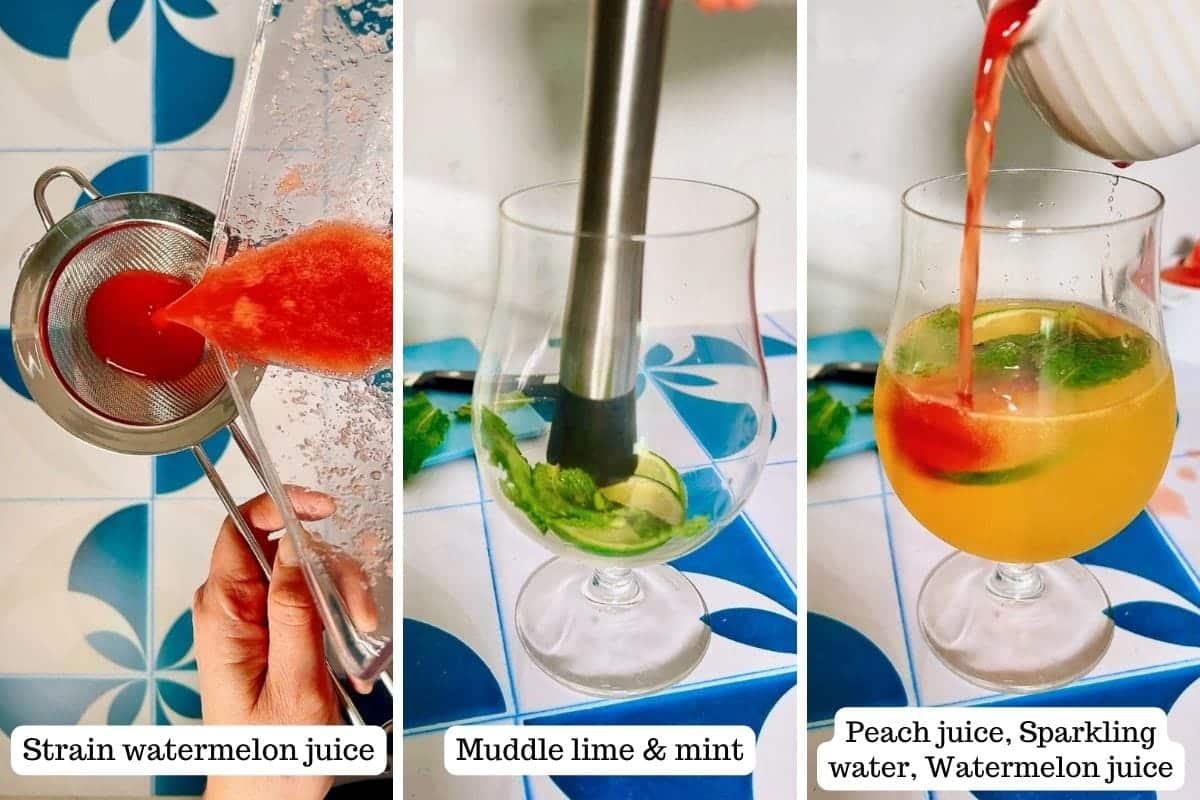 Person demos how to make watermelon mocktail in 3 simple steps.