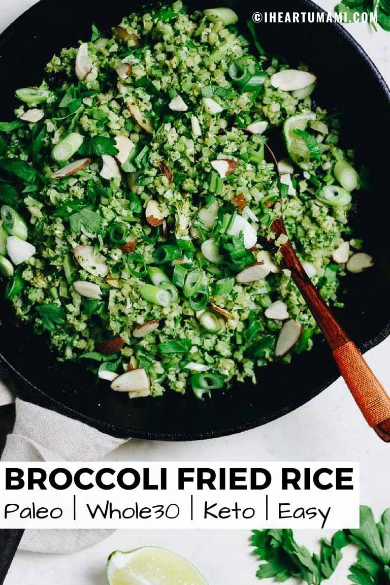 Paleo Broccoli Fried Rice recipe with riced broccoli.