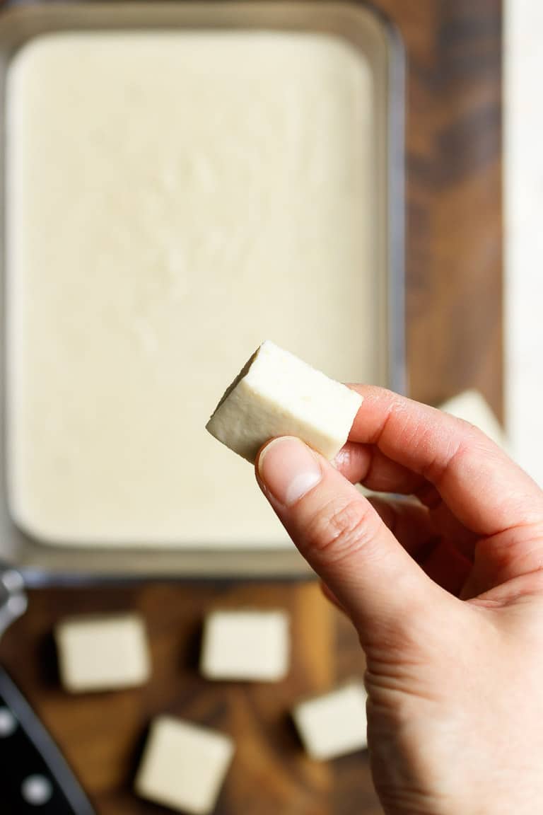 Easy Paleo Cold Tofu Substitute recipe is soy free and Keto friendly with cashew flour, inspired by Japanese Goma tofu.