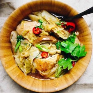 Instant Pot Chicken Cabbage Soup Recipe with Chinese Napa cabbage and shiitake. Paleo, Whole30 and Keto friendly.