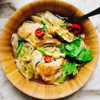 Instant Pot Chicken Cabbage Soup Recipe with Chinese Napa cabbage and shiitake. Paleo, Whole30 and Keto friendly.