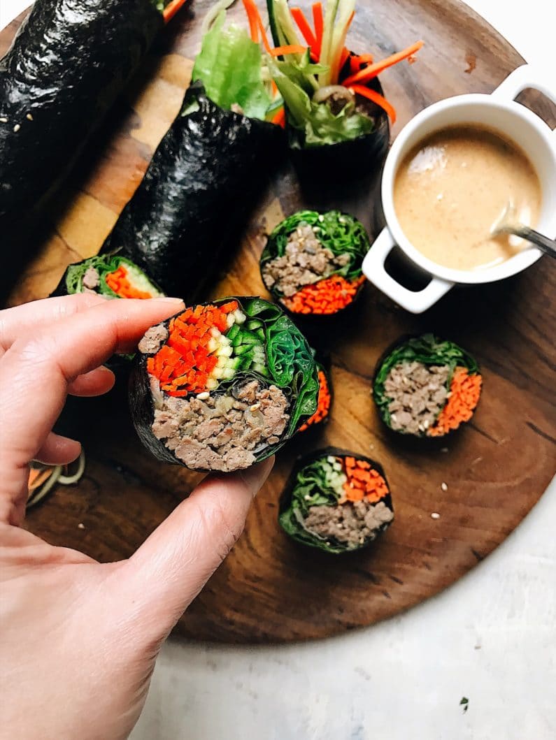 Keto Bulgogi Beef Sushi Rolls recipe without rice is Paleo, Whole30, and low carb.