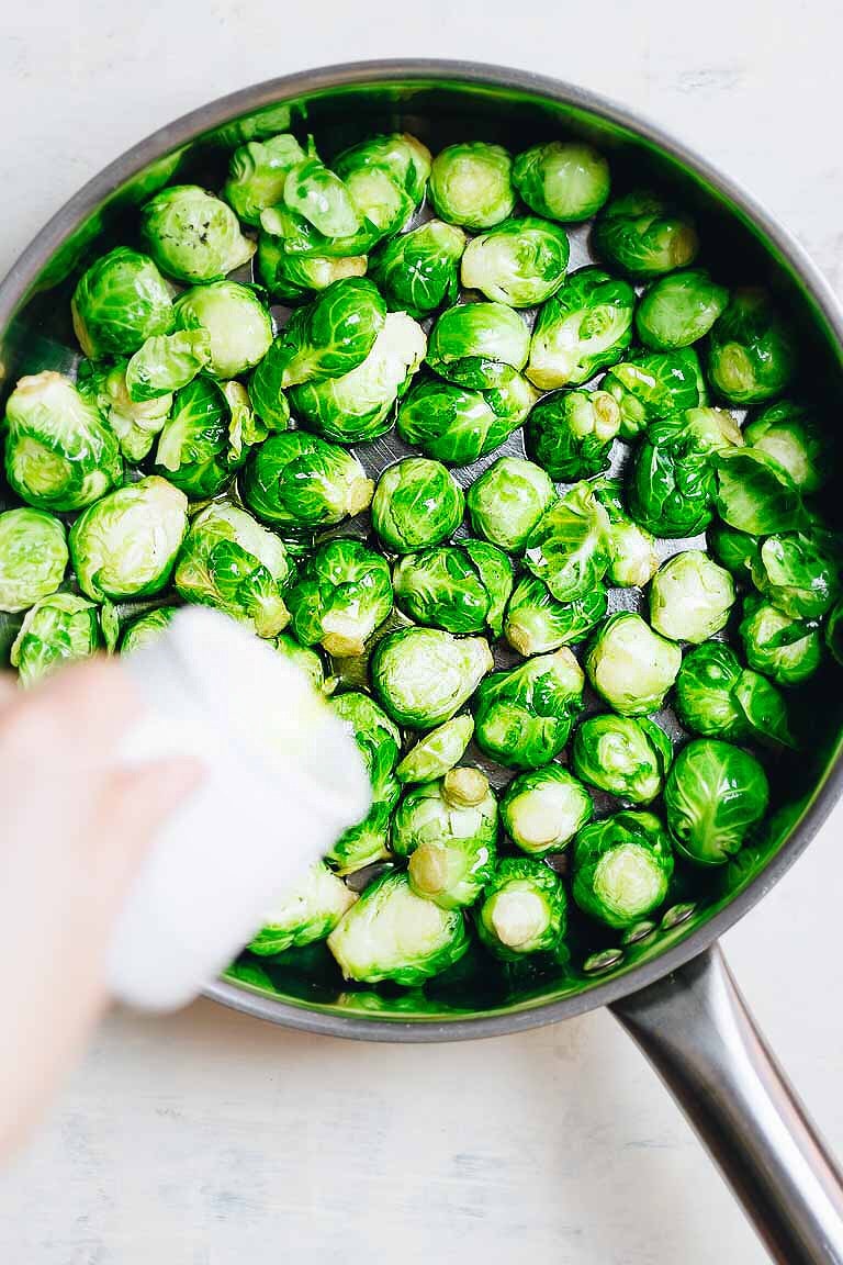Paleo Skillet Roasted Brussels Sprouts with parmesan cheese is the best Paleo Brussel Sprouts Recipe.