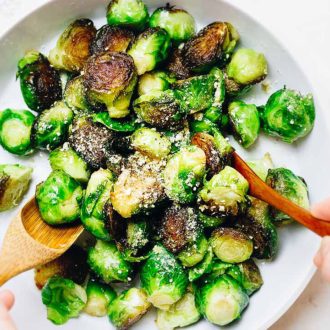 Paleo Skillet Roasted Brussels Sprouts with parmesan cheese is the best Paleo Brussel Sprouts Recipe.