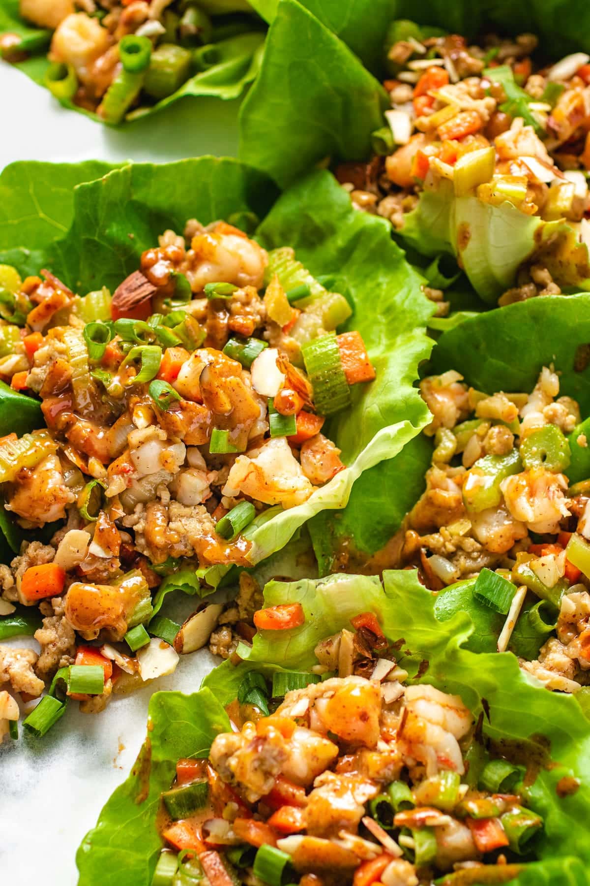 An overhead shot display of the lettuce filled with ingredients