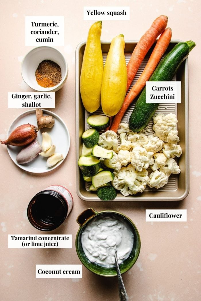 Photo shows ingredients needed to make the sheet pan vegan meal