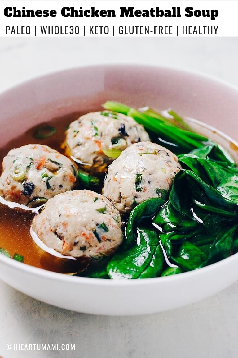 Asian Chicken Meatball Soup With Spinach | I Heart Umami®