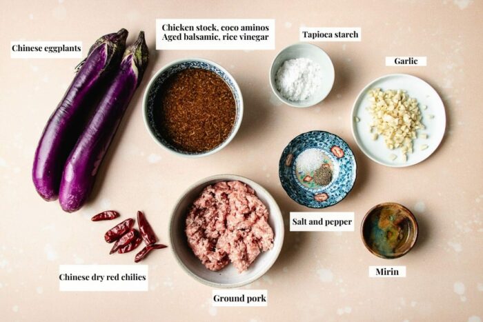 Ingredients needed to make yu xiang eggplant dish