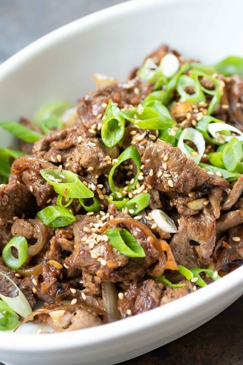 Easy Whole30 Korean Beef Bowl Recipe with savory and sweet Korean bulgogi sauce.