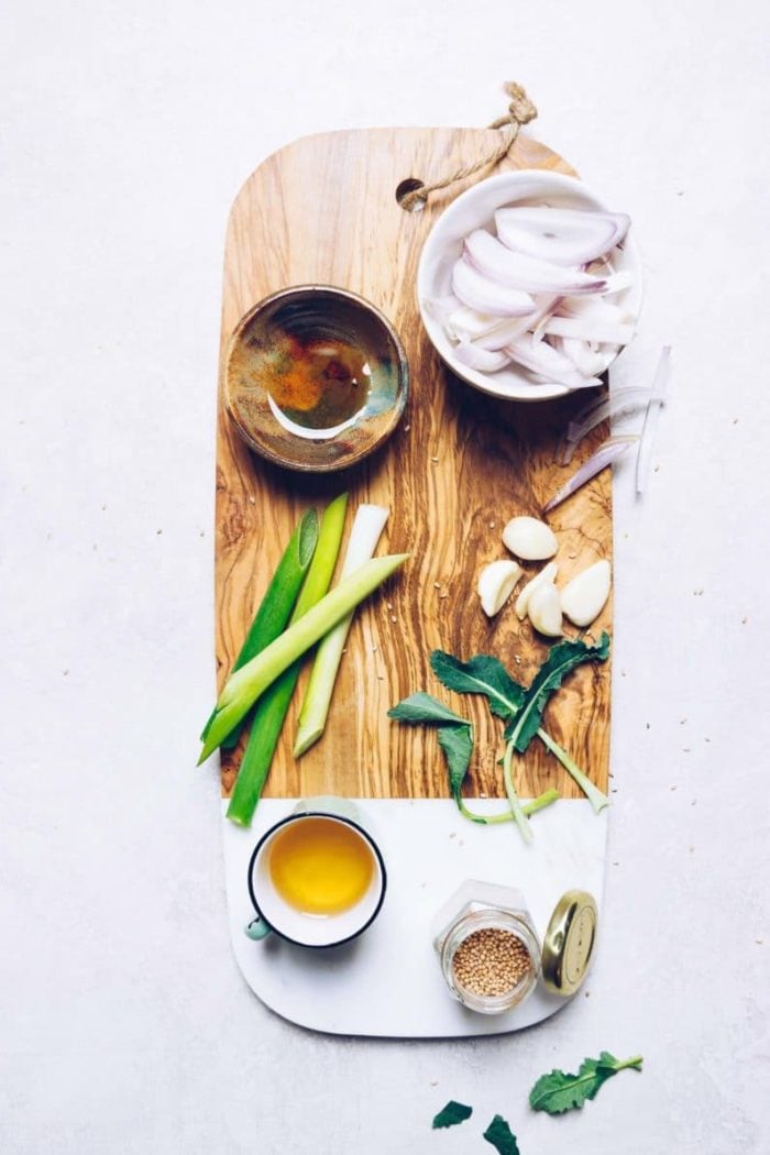 Photo shows aromatics used to make bulgogi bowl extra flavorful. 
