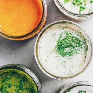 Whole30 Salad Dressing Recipes from carrot ginger, to sweet basil, creamy caper-dill, and more!